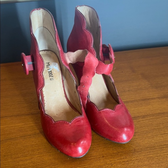 Miz Mooz Red Heeled Boots with Scalloped Design - Picture 8 of 11